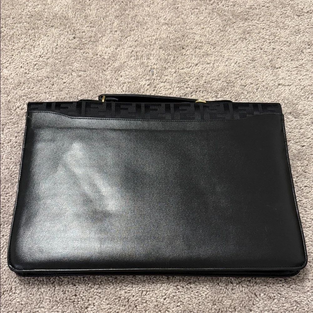 Vintage Black Leather Briefcase with Subtle Monogram